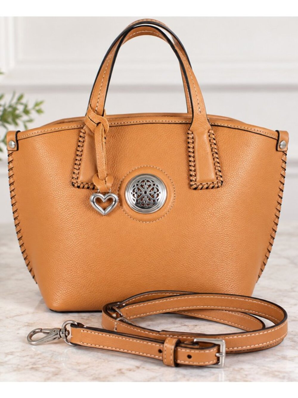 Brighton Ferrara Oriana Small Tan Leather Satchel Crossbody NWOT